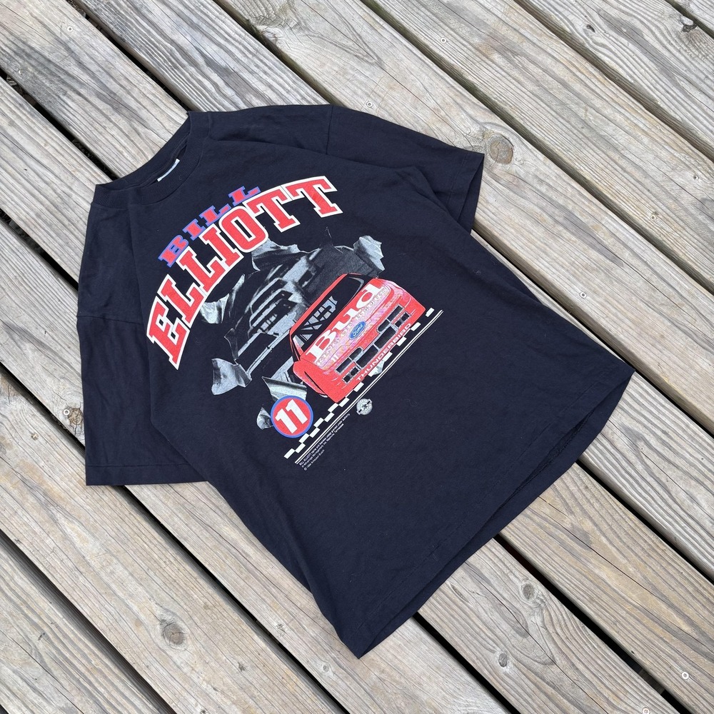 Bill Elliott Shirt Mens Large Black NASCAR Auto Racing Tultex Graphic Tee